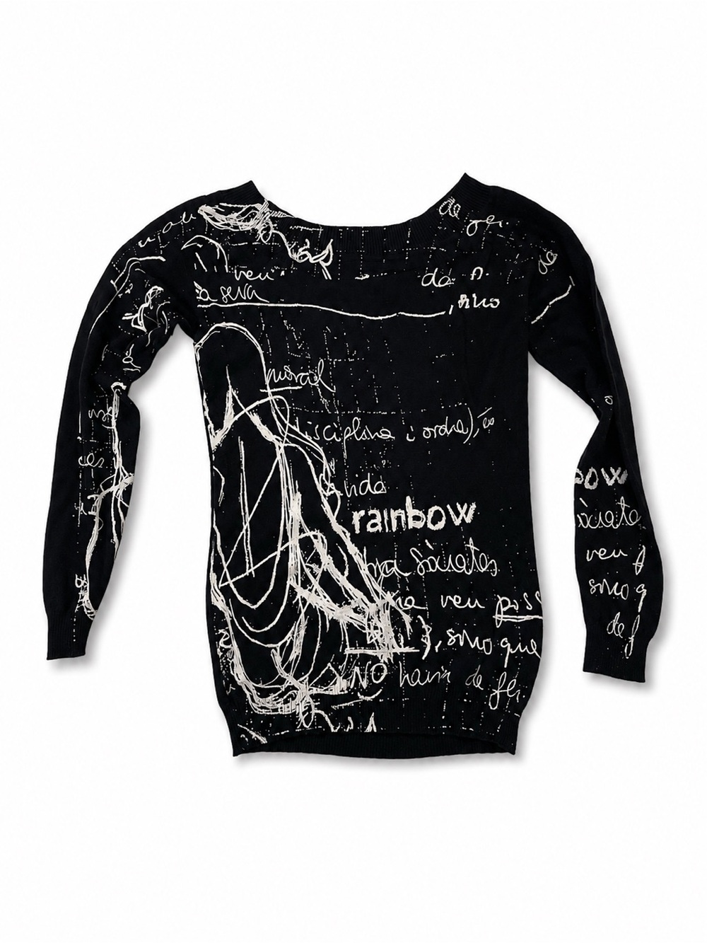 Desigual Black & White Script Graphic Sweater size L automatic original